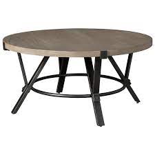 Ashley furniture signature design marble coffee table Signature Design By Ashley Zontini T206 8 Industrial Round Cocktail Table With Steel Frame And White Oak Veneer Top Furniture And Appliancemart Cocktail Coffee Tables