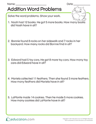 We try to encourage students to read and think about the problems carefully, and not just recognize an answer pattern. 1st Grade Addition Word Problems Resources Education Com