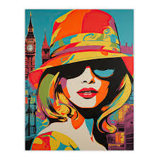1960s London Chic Retro Neon Woman Portrait With Big Ben Wall Art Poster  Print