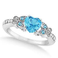 Butterfly Blue Topaz Diamond Heart Engagement Ring 14k W Gold 1 33ct In 2021 Blue Topaz Engagement Ring Heart Engagement Rings Blue Topaz Diamond