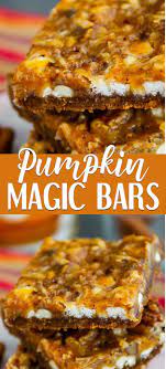 Easy Pumpkin Magic Bars 7 Layer Bars Crazy For Crust Recipe Pumpkin Dessert Dessert Recipes Magic Bars Recipe