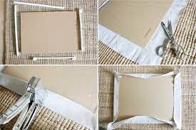 Decorative framed linen fabric pinboard for home or office wall organization. Diy Linen Pinboard Jones Design Company