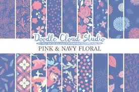 4.7 out of 5 stars. Pink And Navy Floral Digital Paper Floral Pattern Flowers Dhalia Leaves Damask Calico Purple Blue Cream Background Personal Commercial Use 61076 Printables Design Bundles