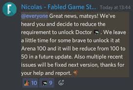 The endgoal here is 210 consecutive wins. Doctor Unlock Requirement Will Be Reduced To Arena 50 Piratesoutlaws