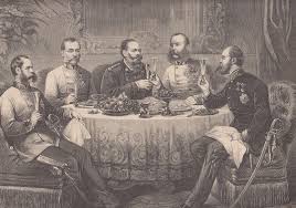 Dejeuner Viktor Emanuel's beim Kaiser. Ansicht im Kaiserpavillon der  Weltausstellung. An einem Tisch sitzen Erzherzog Karl Ludwig, Erzherzog  Albrecht, König Viktor Emanuel, Kaiser Franz Joseph und Erzherzog Rainer.  von Franz Joseph, Kaiser