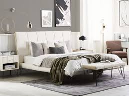 Bett 180x200 cm pina landhausstil weiss pinie teilmassiv geburst. Bett Kunstleder Weiss Lattenrost 180 X 200 Cm Betin Beliani De