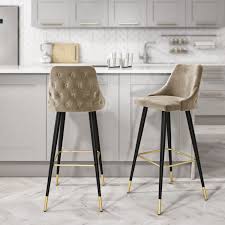 Bar stools & chairs enjoy the view from up high on a bar stool. Beige Velvet Bar Stool With Button Back Black Legs Maddy Furniture123