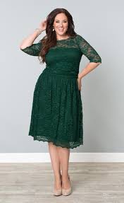 Wholesale New Arrival Lace Plus Size A Line Crew 3 4 Long Sleeves Knee Length P Bridesmaid Dresses Plus Size Bridesmaid Dresses With Sleeves Green Lace Dresses