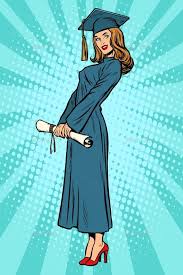 Woman College Or University Graduate Posing Graduation Art Retro Vector Illustration Pop Art