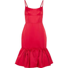 Prada Wool And Silk Blend Satin Peplum Dress Featuring Polyvore Women S Fashion Clothing Dresses Strap Dress Prada P Red Peplum Dresses Dresses Red Satin Dress