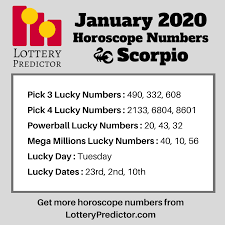 Scorpio Lucky Lottery Numbers For January 2020 From The Lottery Predictor Horoscope Numbers Lottery Horoscope Scorpio Lottery Horoscope 2020 Horoscope