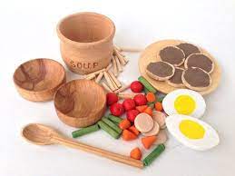 Play Kitchen Set Play Food Set Wooden Breakfast Wooden Etsy Play Kitchen Cooking Toys Play Kitchen Sets
