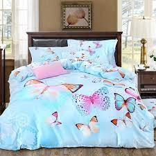 Colorful Butterflies Design Blue 4 Piece Cotton Duvet Cover Sets Duvet Bedding Sets Bedding Sets Bedroom Design
