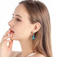 Austrian Crystal Teardrop Dangle Hook Earrings for Women 14K Gold Plated  Hypoallergenic Jewelry (Bermuda Blue)