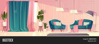 Room interiors in flat design cartoon house. Cartoon Illustration Image Photo Free Trial Bigstock