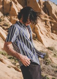 Thinking Mu Chemise Tom Vertical Rayas En Coton Biologique Bleu Marin Mode Ethique Mode Taille Mannequin