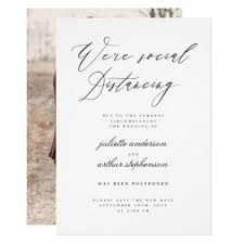 Chic Social Distancing Script Wedding Postponement Invitation Zazzle Com In 2020 Invitations Wedding Inspiration Board Simple Elegant Wedding