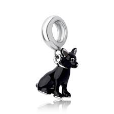Pingente cão Pinscher prata 925 esmaltado preto Pets Coliseu