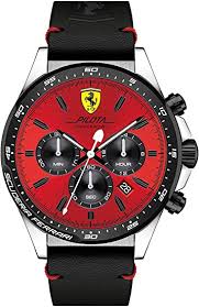 Chronograph, date, hour, minute, second. Scuderia Ferrari Men S Pilota Stainless Steel Quartz Watch Leather Calfskin Strap Black 0830387 Watches Amazon Com