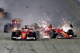 Sebastian Vettel Of Germany Driving The Scuderia Ferrari Sf70h And Kimi Raikkonen Of Finland Driving The Scuderia Ferrari Sf70h Collid F1 Crash Indy Cars Crash