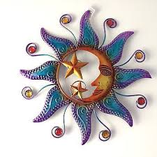 New Large Metal Wall Art Multi Colour Sun And Moon Hanging Decoration Garden Wall Hangings Home Decor Moon Art Metal Tree Wall Art Art