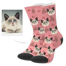 Custom cat photo socks with your text. Custom Cat Photo Socks Yourphotosocks