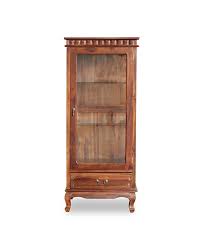 Merna Teak Wood Display Glass Cabinet With Drawer At The Bottom Shop Furniture Online In Singapore