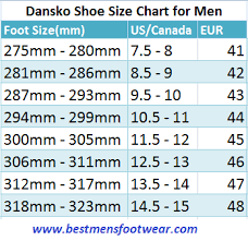 Dansko Shoe Sizing Chart For Men Best Mens Footwear