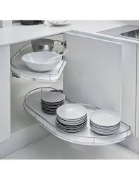 The partitions allow you to keep things together, but the sections are small enough that handles won't get entwined and hard to remove. Fly Moon Storage Shelves For Kitchen Corner Units Solid White Base Suits 1200mm Kitchen Units