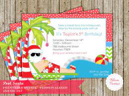 People love playing christmas games in july. Christmas Pool Party Invitation Winter Pool Party Swimming Santa Christmas I Pool Party Invitations Christmas Party Invitations Printable Swim Birthday Parties