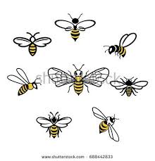 Honey Bee Set Vector Set Of Honey And Bee Labels For Honey Logo Products Isolated Insect Icon Flying Bee Flat Style Vector Bee Drawing Bee Art Honey Logo
