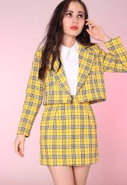 Black And White Plaid Skirt And Jacket Set Ready To Post Cher Yellow Tartan Blazer Skirt Set Fashion Inspo Outfits Cute Asian Fashion Miniskirt Outfits