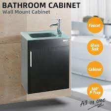 Adelina 36 inch vessel sink bathroom vanity medium brown mahogany finish. Kokols Wallmount Bathroom Pedestal Glass Sink Vanity Combo For Sale Online Ebay