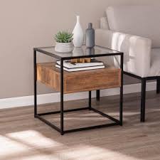 Southern Enterprises Winnifred Black And Natural Glass Top Storage End Table Hd434261 The In 2020 Living Room Side Table Glass Top End Tables Table Decor Living Room
