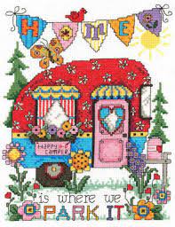 I added the xo for a fun valentine design, but feel free to change up the colors. Imaginating Happy Camper 2949 Cross Stitch Pattern 123stitch