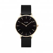 Un large choix à portée de main ! Montre Cluse La Boheme Mesh Gold Black Black Bracelet Acier Dore
