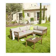 carrefour salon de jardin d angle hanoi 2 fauteuils 1 fauteuil d angle 1 table basse acacia massif marron mobilier jardin meuble jardin table de jardin
