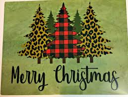 Black And Red Checkered Christmas Decorations Merry Christmas Black And Red Checkered Leopard Print Christmas Tree Sign Wooden Door Signs Merry Xmas Decorations