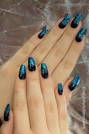 Stunning Black Acrylic Nails With Teal Blue Glitter In Salem Ohio Black Nail Designs Black Nails With Glitter Blue Glitter Nails