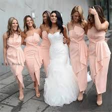 Charming Light Pink Bridesmaid Dresses Strapless Sheath Style Tea Length Elastic Satin Cheap Maid Of Honor Gowns 2019 New Bridesmaid Dresses Aliexpress