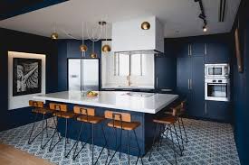This Modern Apartment In Singapore Is Full Of Bold Blue And Black Kitchen Interior Modern Kitchen Blue Kitchen Appliances