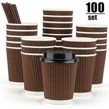 Paper hot cup with coffee design! Eupako 8 Oz Disposable Coffee Cups 100 Pack Ripple Wall Paper Cups To Go Insulated Corrugated Cups With Lids Disposable Coffee Cups Paper Coffee Cup Paper Cup