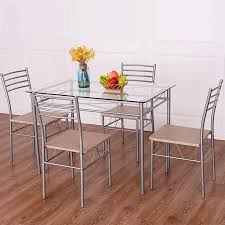 Costway 5 Piece Dining Set Table And 4 Chairs Glass Top Kitchen Breakfast Furniture Walmart Com Dining Table Setting Dining Set 5 Piece Dining Set