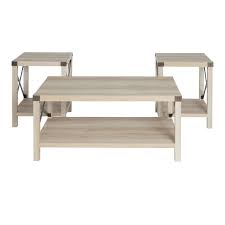 See more ideas about end tables, white end tables, table. Farmhouse Fireplace Tv Stand With Coffee Table And 2 End Tables Set In White Oak 2115501 Pkg