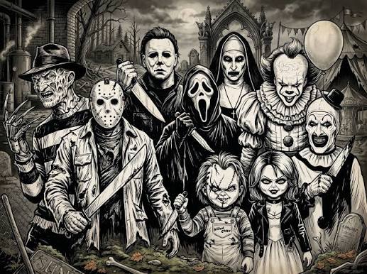 🔪🖤 There's nothing like bringing the ultimate horror lineup together in  one dark, high-contrast mural. From the classic slashers to the modern  icons, this collage is all about those gritty, cinematic details.