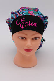 Personalized Bouffant Scrub Cap: Ponytail Holder, Tieback, 100% Cotton