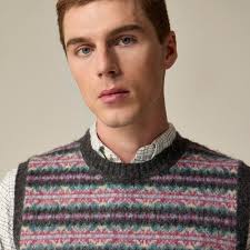 J.Crew Brushed Wool Fair Isle Sweater Vest Heather Slate Jacquard XL