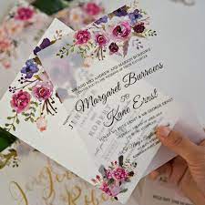 Jean S Bouquet Pink And Purple Floral Uv Printed Wedding Invitation On Vellum Paper Ewuv022 Printing Wedding Invitations Acrylic Wedding Invitations Wedding Invitations
