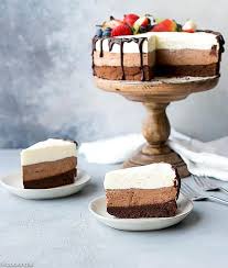 This Triple Layer Chocolate Mousse Cake Is Rich Smooth Creamy And Full Of Flavor It Fe Triple Chocolate Mousse Cake Chocolate Mousse Cake Mousse Cake Recipe