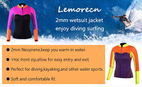 Lemorecn Womens 2mm Neoprene Long Sleeve Jacket Front Zipper Wetsuit Top